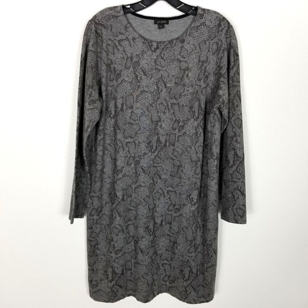 J. Jill Wearever Collection Sweater Dress Sz L Petite Gray Snake Print Pullover